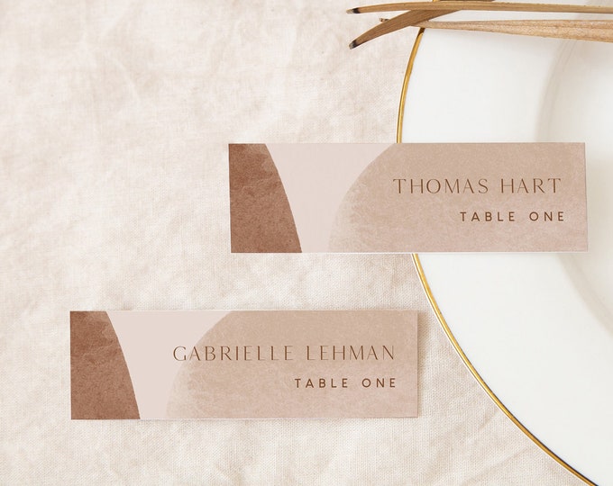 Modern Place Card Template, 100% Editable, Printable Escort Card, Narrow Name Card, Terra Cotta, Abstract, Favor Tag, Templett #0016-201PC