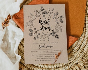 Rustic Bridal Shower Invitation Template, Wedding Shower Invite, Instant Download, DIY, Printable, Digital, Editable Template #018-105BS