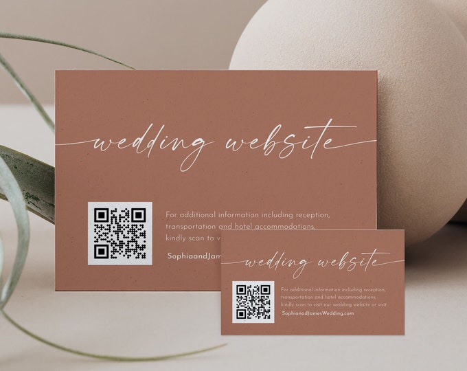 Wedding Website Card, Bohemian, QR Code Wedding Details Insert, Online RSVP, Editable Template, Digital Download, Templett #0034T-199EC