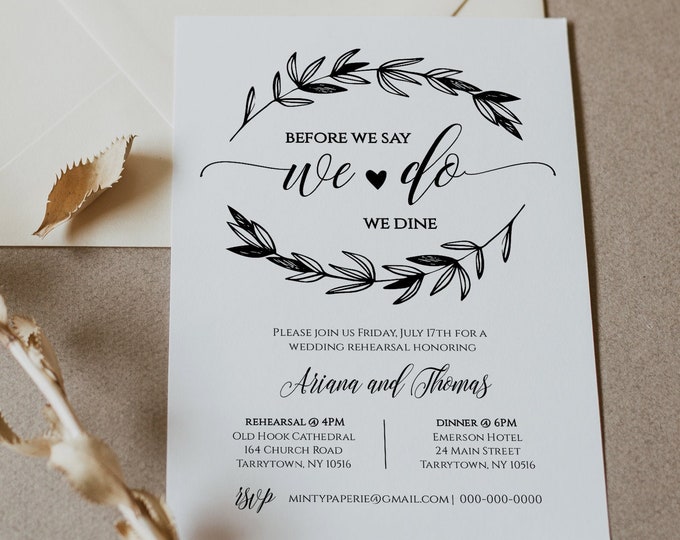 Rustic Wedding Rehearsal Invitation, INSTANT DOWNLOAD, Printable Rehearsal Dinner Invite, Fully Editable Template, Digital #023-101RD