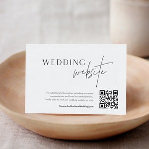 Hochzeit Website Karte, QR Code Hochzeit Details einfügen, Online RSVP, 100% bearbeitbare Vorlage, minimalistisch, digitaler Download, Templett 0026-192EC