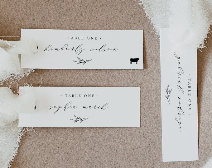 Minimalist Place Card Template, 100% Editable, Printable Skinny Seating Card, Narrow Name Card, Favor Tag, Slim, Templett #037-195PC