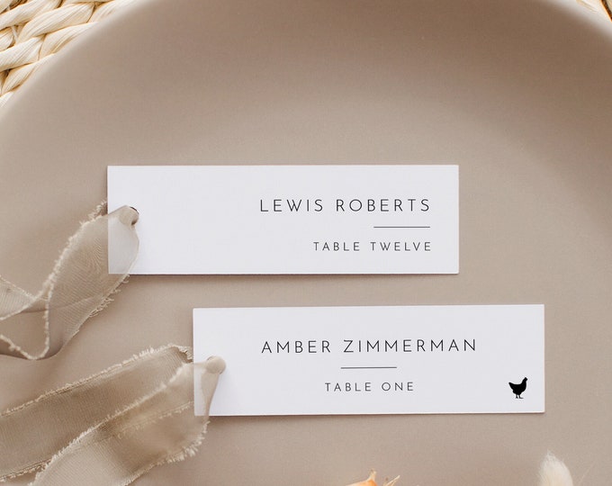 Minimalist Place Card Template, 100% Editable, Printable Skinny Seating Card, Narrow Name Card, Favor Tag, Slim, Templett #094-191SPC