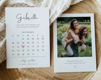 Calendar Bridesmaid Proposal, Photo Will You Be My Bridesmaid Card, Maid of Honor, Flower Girl, 100% Editable, Instant Download #0031-111BMB