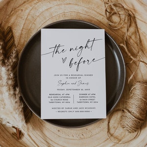 Rehearsal Dinner Invitation Template, Minimalist Rehearsal Invite, Modern, Night Before, Editable, Instant Download, Templett #0034W-160RD