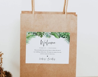 Tropical Welcome Bag Label Template, Beach Wedding, Welcome Box Sticker, Editable Hotel Bag, Instant Download, Templett, 2 sizes #083-116WBL