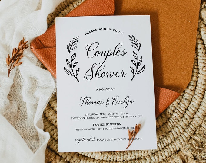 Couples Shower Invitation Template, Printable Wedding Shower Invite, Bridal Shower, Jack and Jill, Instant Download, Editable #027-124BS