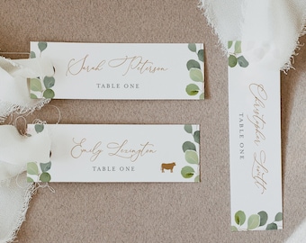 Narrow Place Card Template, 100% Editable, Greenery Skinny Seating Card, Printable Name Card, Favor Tag, Slim, Templett #056-192PC