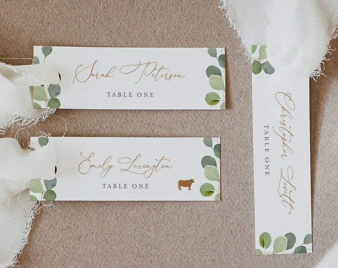 Narrow Place Card Template, 100% Editable, Greenery Skinny Escort Card, Printable Name Card, Favor Tag, Slim, Templett #056-192PC