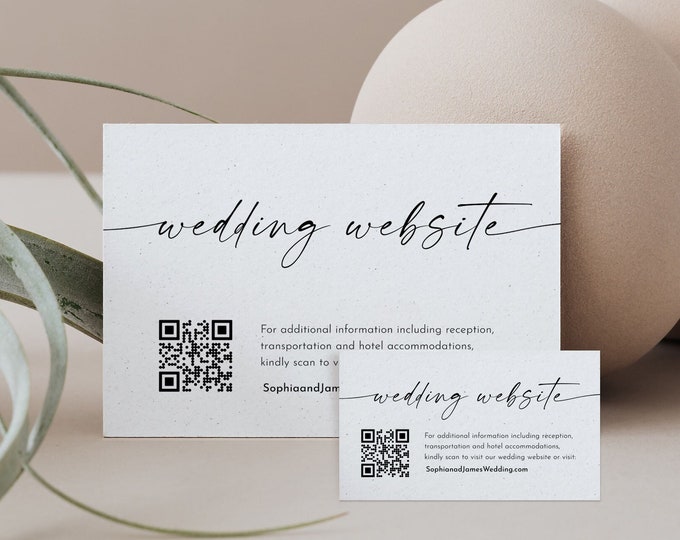 Wedding Website Card, QR Code Wedding Details Insert, Online RSVP, Editable Template, Minimalist, Digital Download, Templett #0034W-199EC