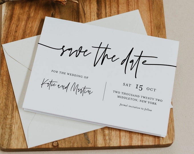 Minimalist Save the Date Template, 100% Editable Text, Modern, Simple Wedding Date Postcard, Instant Download, Templett #0009-180SD