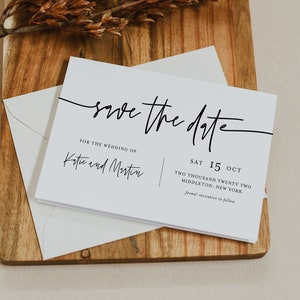 Minimalistische Save the Date Vorlage, 100% bearbeitbarer Text, modern, einfache Hochzeit Datum Postkarte, Sofort Download, Templett #0009-180SD