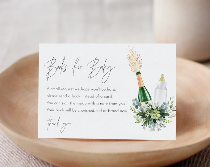 Books for Baby Card, Book Request, Poppin Bottles Baby Shower Invitation Book Insert, 100% Editable, Templett, 2 Sizes #0026C-145BFB