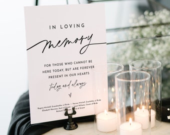 In Loving Memory Sign, Minimalist Wedding Memorial Table, Modern Script, Editable Template, Instant Download, Templett, 8x10 #0032-87S