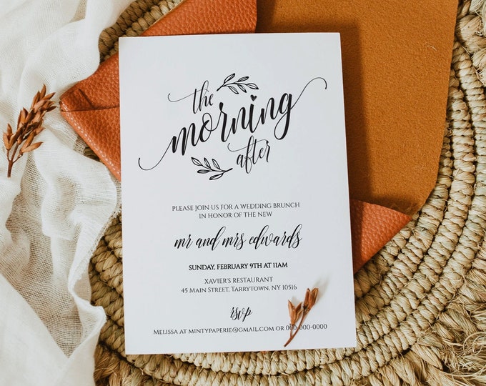 Wedding Brunch Invitation Template, Printable Post Wedding Brunch Invite, The Morning After, Instant Download, Editable, Digital #020-101BR
