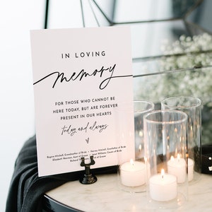 In Loving Memory Sign, Minimalist Wedding Memorial Table, Modern Script, Editable Template, Instant Download, Templett, 8x10 #0032-87S