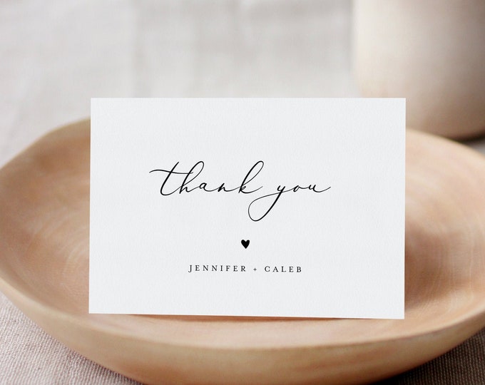 Minimalist Thank You Folded Card Printable, Modern Wedding / Bridal Shower Note, Editable Template, INSTANT DOWNLOAD, Templett #045-185TYC