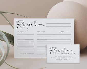 Minimalist Recipe Card Template, Instant Download, 100% Editable Text, Printable Modern Bridal Shower Recipe Insert, Templett #0032-141RC