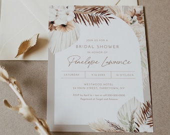 Boho Bridal Shower Invitation Template, Dried Foliage, Pampas, Arch, Wedding Shower, 100% Editable Text, Instant Download #0028A-303BS