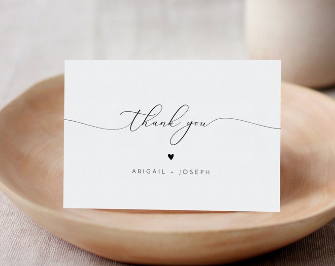 Minimalist Thank You Folded Card Printable, Modern Wedding / Bridal Shower Note, Editable Template, INSTANT DOWNLOAD, Templett #024-188TYC