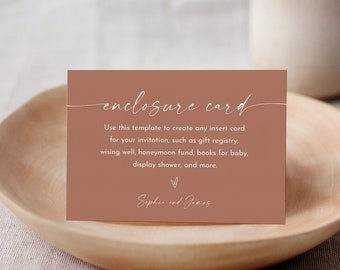 Bohemian Enclosure Card, Modern Simple Wedding Invitation Insert, Baby Shower Insert, Editable Details & Info, Templett #0034T-195EC