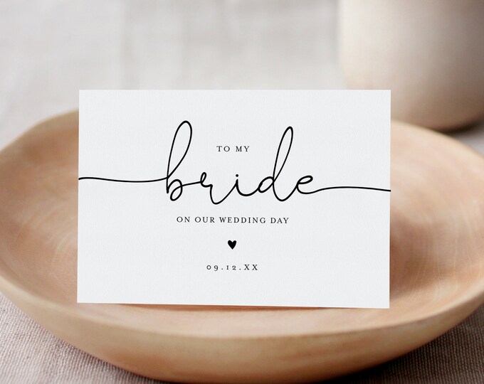 Minimalist Wedding Day Note, To My Groom / Bride On Our Wedding Day, Folded Note Card, Editable Template, Instant Download, Templett #105WDN