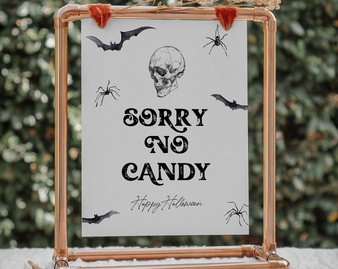 No Candy Halloween Sign, Trick or Treat, Out of Candy Sign, Halloween Away From Home, Instant Download, Editable Text, Templett #0045-03S