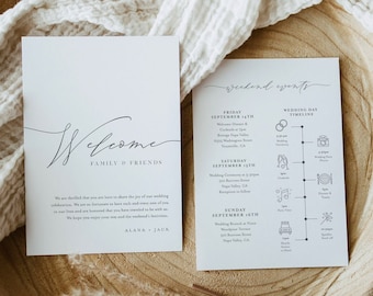 Minimalist Welcome Letter & Timeline Template, Wedding Order of Events, Itinerary, INSTANT DOWNLOAD, 100% Editable, Templett #0006D-183WB