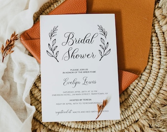 Bridal Shower Invitation Printable, Wedding Shower Invite Template, Rustic Bride, Instant Download, Fully Editable, Digital #027-123BS