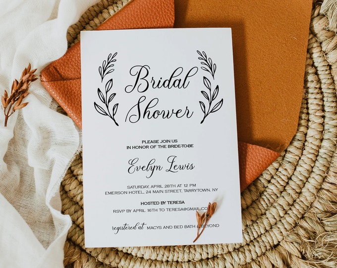 Bridal Shower Invitation Printable, Wedding Shower Invite Template, Rustic Bride, Instant Download, Fully Editable, Digital #027-123BS