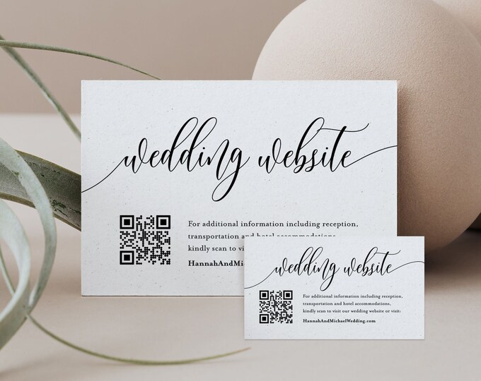 Wedding Website Card, QR Code Wedding Details Insert, Online RSVP, 100% Editable Template, Minimalist, Digital Download, Templett #008-194EC