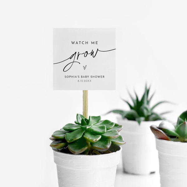 Baby Shower Favor Tag, Watch Me Grow, Plant Favor, Succulent Favor, Minimalist, Editable Template, Instant Download, Templett #0032-154SF