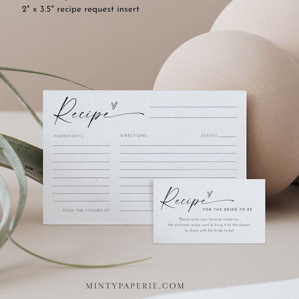 Minimalistische Rezeptkartenvorlage, Sofort Download, 100% bearbeitbarer Text, druckbare moderne Brautparty-Rezepteinlage, Templett #0034W-142RC
