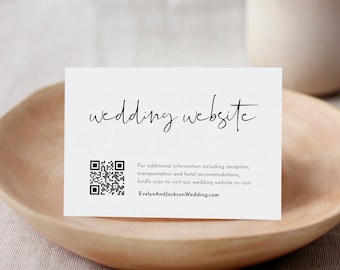 Wedding Website Card, QR Code Wedding Details Insert, Online RSVP, 100% Editable Template, Minimalist, Digital Download, Templett 0031-191EC