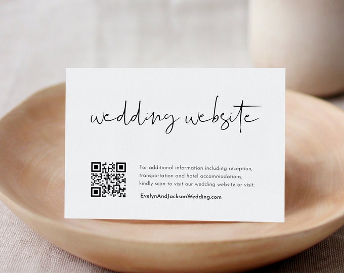 Wedding Website Card, QR Code Wedding Details Insert, Online RSVP, 100% Editable Template, Minimalist, Digital Download, Templett 0031-191EC