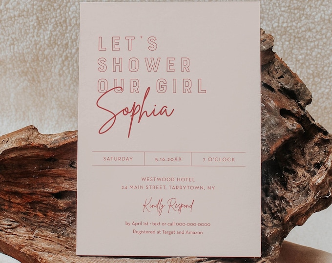 Modern Bridal Shower Invitation Template, Shower Our Girl, Edgy, Trendy Wedding Shower Invite, 100% Editable, Instant #055-324BS