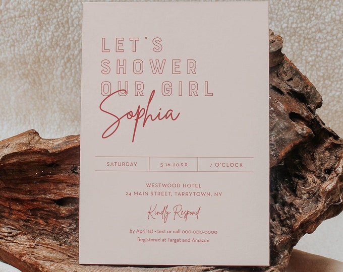 Modern Bridal Shower Invitation Template, Shower Our Girl, Edgy, Trendy Wedding Shower Invite, 100% Editable, Instant #055-324BS