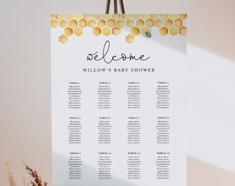 Honey Bee Seating Chart Template, Printable Baby / Bridal Shower Seating Sign Poster, Editable Text, Instant Download, Templett #097-297SC