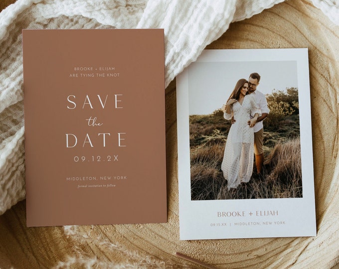 Terracotta Save the Date Template, Boho Photo Save the Date, 100% Editable, Modern Wedding Date Card, Instant Download, Templett #0020-194SD