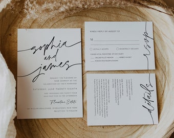 Modern Wedding Invitation Set, Elegant, Minimalist, Photo Card, 100% Editable Template, Includes Invite, RSVP, Detail, Templett #0032A