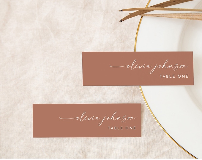 Bohemian Place Card Template, Terracotta, Editable Text, Skinny Escort Card, Narrow Name Card, Favor Tag, Slim, Templett #0034T-215PC