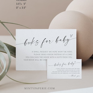 Bücher für Baby Karte, Buchwunsch, Minimalist Baby Shower Einladung Bucheinlage, geschlechtsneutral, bearbeitbar, Templett, 2 Größen #0034W-153BFB