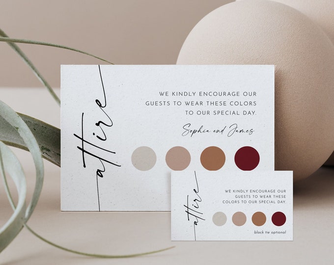 Wedding Attire Card, Info Card, Minimalist Guest Attire Insert, Dress Code, Wedding Color Palette, Editable, Templett #0034W-106ATT