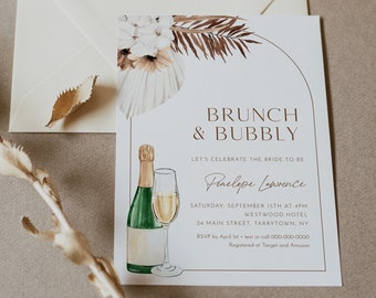 Brunch and Bubbly Bridal Shower Invitation Template, Bohemian, Instant Download, Printable Wedding Shower Invite, Editable Text #0028A-306BS