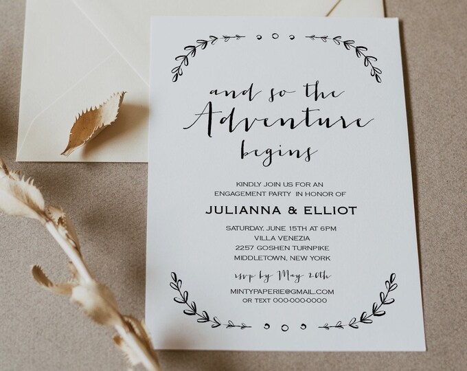 Rustic Engagement Party Invitation Template, Printable Engagement Announcement, 100% Editable, Minimalist, Instant Download, DIY #031-110EP