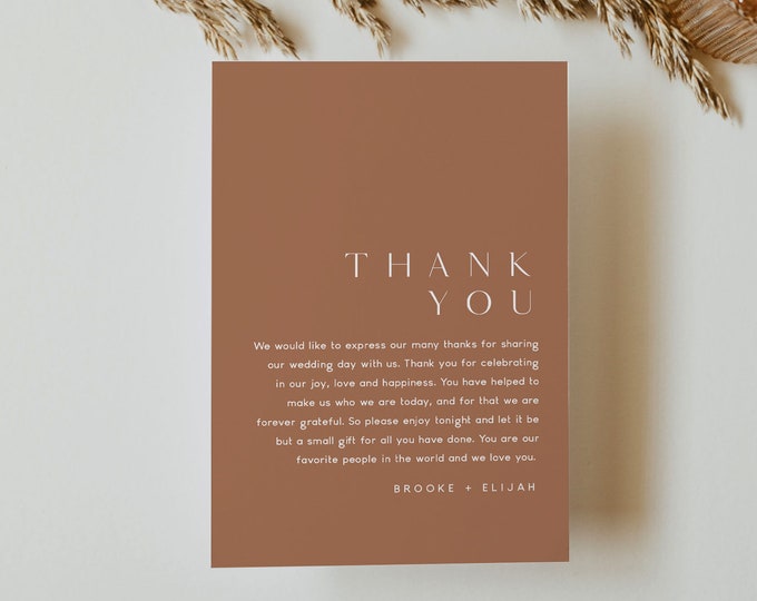 Thank You Letter, Terracotta Flat 4x6 Card, Napkin Note, In Lieu of Favors Card, Editable Template, Instant Download, Templett #0020-161TYN