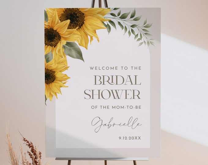 Sunflower Welcome Sign Template, Printable Summer Bridal Shower Sign, Instant Download, Editable Template, Templett, 18x24, 24x36 #047-331LS