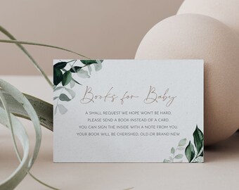 Books for Baby Card, Book Request, Greenery Baby Shower Invitation Book Insert, 100% Editable, Change Colors, Templett #033-143BFB