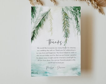 Beach Thank You Letter Template, Editable Tropical Wedding Thank You Note, Instant Download, Printable In Lieu of Favor Card #099-162TYN