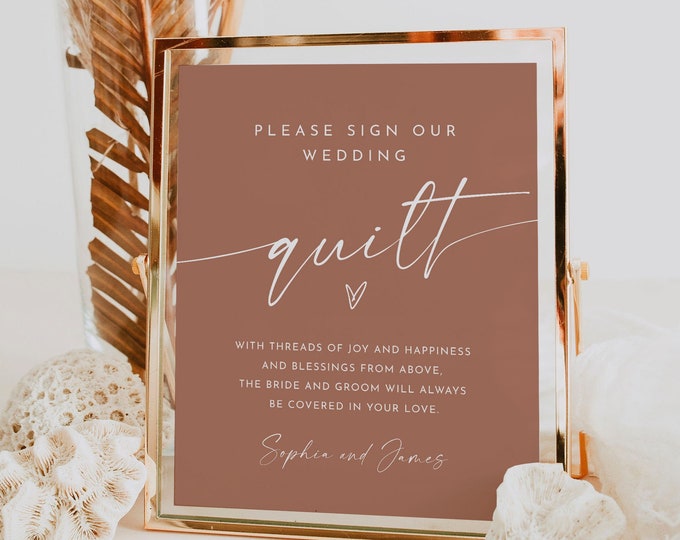 Quilt Guest book Sign, Wedding Quilt Guestbook, Bohemian Terracotta Wedding, Editable Template, Instant Download, Templett, 8x10 #0034T-73S